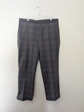 NWT Under Armour Men Plaid Golf Match Play Flat Front Pants Gray Red 40x30